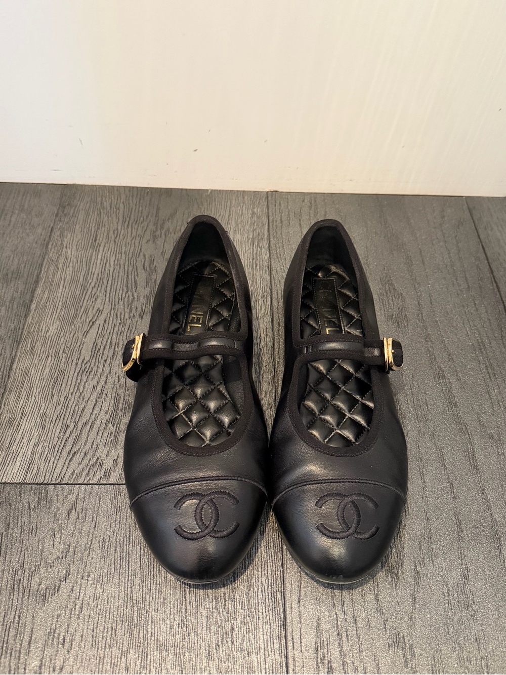 Chanel Black Leather Mary Jane Flats